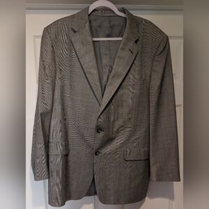Hickey Freeman Men's Gray Light Blue Plaid Sports Coat Jacket Size 44R 100% Wool